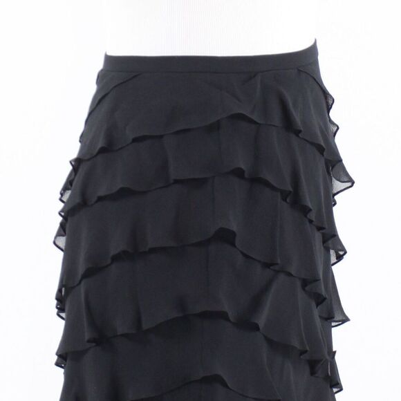 Black sheer silk TERI JON Rickie diagonal skirt 2 - Picture 6 of 8